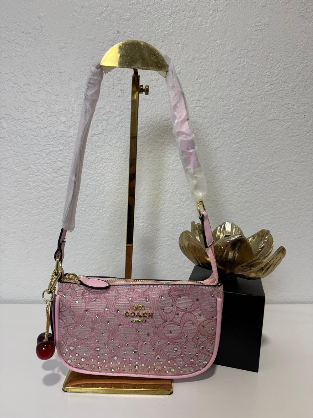 Coach Pink Crystal-Embellished Shoulder Bag